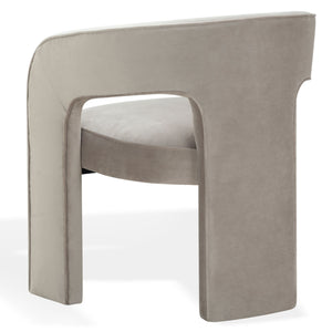 Safavieh Catharia Upholstered Dining Chair Foam Cushioned Seat Elegant Three Leg Wooden Frame Modern Style Light Brown Velvet SFV4602D
