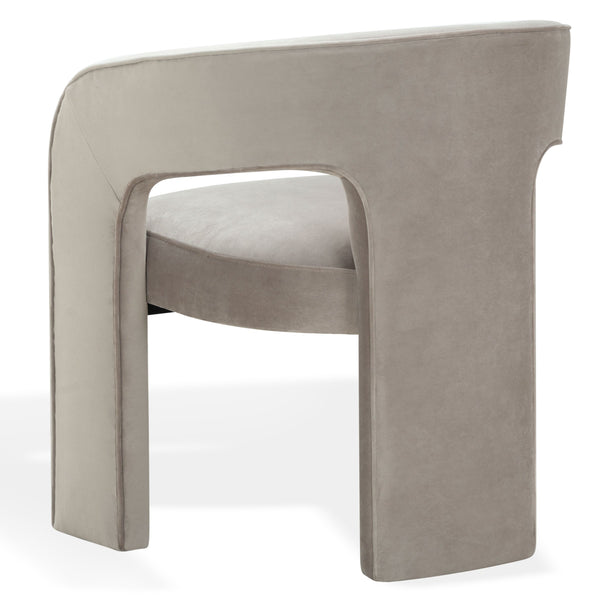 Safavieh Catharia Upholstered Dining Chair Foam Cushioned Seat Elegant Three Leg Wooden Frame Modern Style Light Brown Velvet SFV4602D