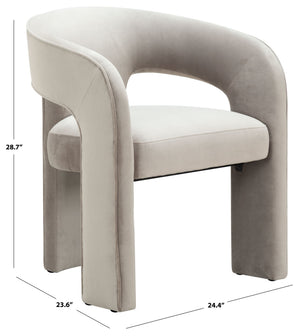 Safavieh Catharia Upholstered Dining Chair Foam Cushioned Seat Elegant Three Leg Wooden Frame Modern Style Light Brown Velvet SFV4602D