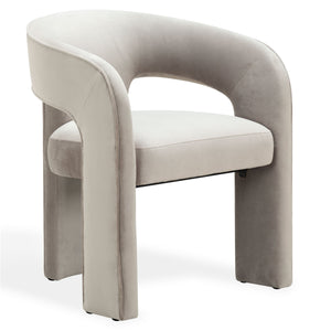Safavieh Catharia Upholstered Dining Chair Foam Cushioned Seat Elegant Three Leg Wooden Frame Modern Style Light Brown Velvet SFV4602D