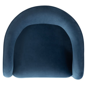 Safavieh Catharia Upholstered Dining Chair Foam Cushioned Seat Elegant Three Leg Wooden Frame Modern Style Navy Velvet SFV4602E