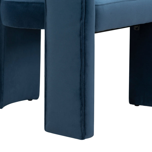 Safavieh Catharia Upholstered Dining Chair Foam Cushioned Seat Elegant Three Leg Wooden Frame Modern Style Navy Velvet SFV4602E