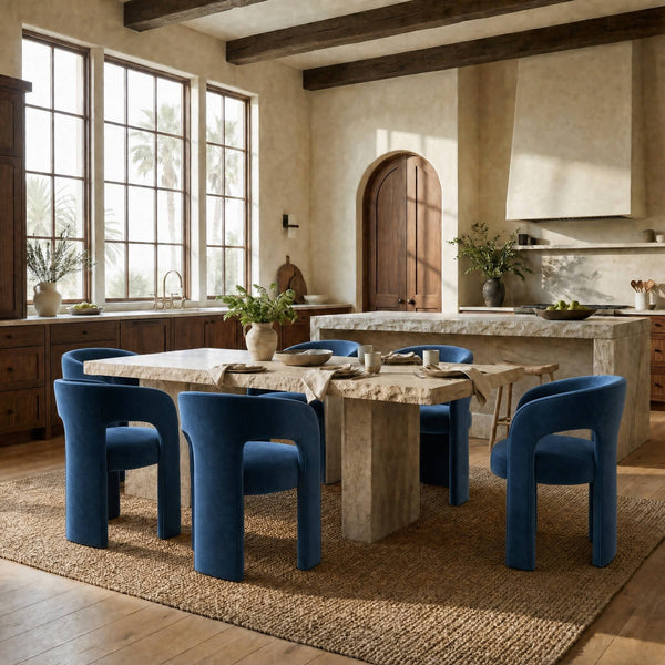 Safavieh Catharia Upholstered Dining Chair Foam Cushioned Seat Elegant Three Leg Wooden Frame Modern Style Navy Velvet SFV4602E