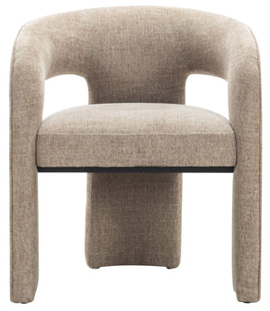 Safavieh Catharia Upholstered Dining Chair Foam Cushioned Seat Elegant Three Leg Wooden Frame Modern Style Dark Brown Chenille SFV4602F