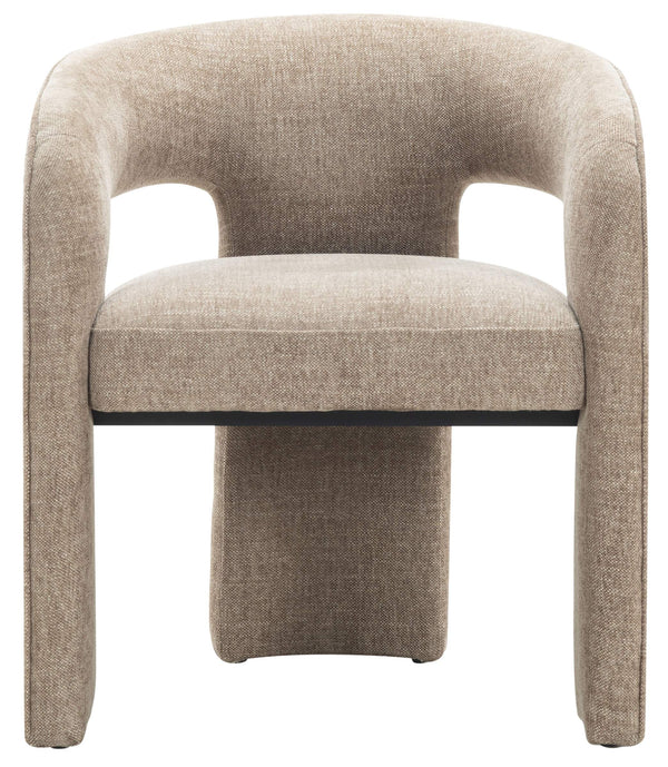Safavieh Catharia Upholstered Dining Chair Foam Cushioned Seat Elegant Three Leg Wooden Frame Modern Style Dark Brown Chenille SFV4602F