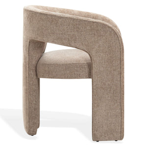 Safavieh Catharia Upholstered Dining Chair Foam Cushioned Seat Elegant Three Leg Wooden Frame Modern Style Dark Brown Chenille SFV4602F