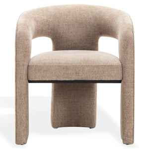 Safavieh Catharia Upholstered Dining Chair Foam Cushioned Seat Elegant Three Leg Wooden Frame Modern Style Dark Brown Chenille SFV4602F