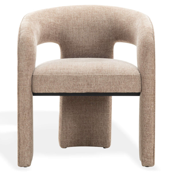 Safavieh Catharia Upholstered Dining Chair Foam Cushioned Seat Elegant Three Leg Wooden Frame Modern Style Dark Brown Chenille SFV4602F