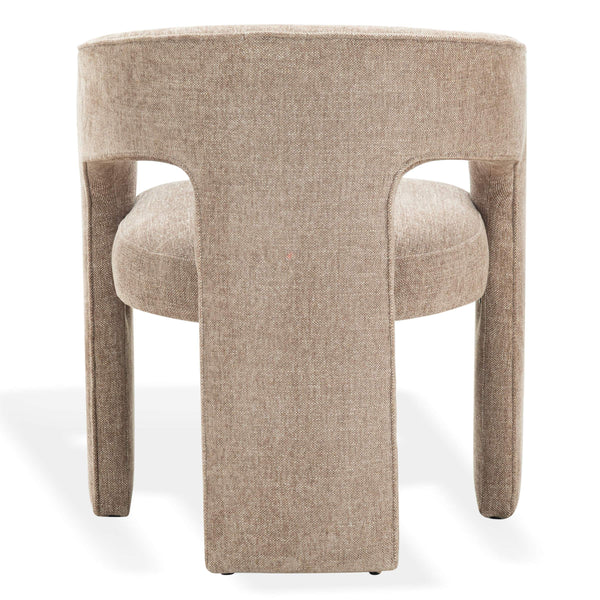 Safavieh Catharia Upholstered Dining Chair Foam Cushioned Seat Elegant Three Leg Wooden Frame Modern Style Dark Brown Chenille SFV4602F