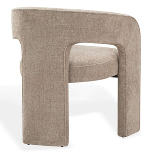 Safavieh Catharia Upholstered Dining Chair Foam Cushioned Seat Elegant Three Leg Wooden Frame Modern Style Dark Brown Chenille SFV4602F