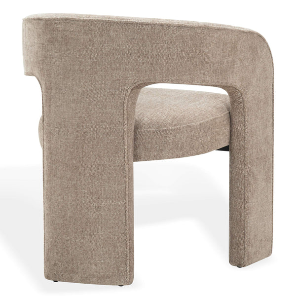 Safavieh Catharia Upholstered Dining Chair Foam Cushioned Seat Elegant Three Leg Wooden Frame Modern Style Dark Brown Chenille SFV4602F