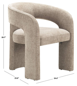 Safavieh Catharia Upholstered Dining Chair Foam Cushioned Seat Elegant Three Leg Wooden Frame Modern Style Dark Brown Chenille SFV4602F