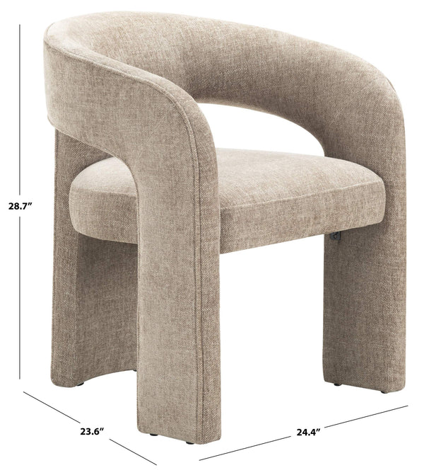 Safavieh Catharia Upholstered Dining Chair Foam Cushioned Seat Elegant Three Leg Wooden Frame Modern Style Dark Brown Chenille SFV4602F