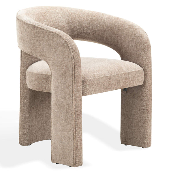 Safavieh Catharia Upholstered Dining Chair Foam Cushioned Seat Elegant Three Leg Wooden Frame Modern Style Dark Brown Chenille SFV4602F