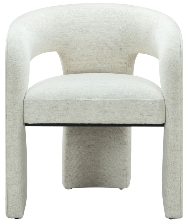 Safavieh Catharia Upholstered Dining Chair Foam Cushioned Seat Elegant Three Leg Wooden Frame Modern Style Taupe Chenille SFV4602G
