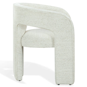 Safavieh Catharia Upholstered Dining Chair Foam Cushioned Seat Elegant Three Leg Wooden Frame Modern Style Taupe Chenille SFV4602G
