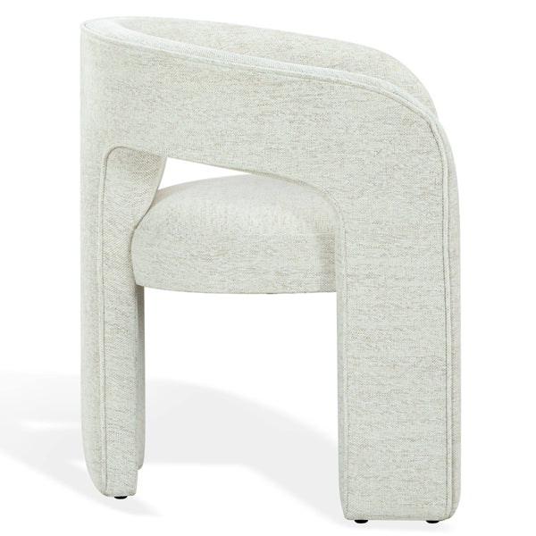 Safavieh Catharia Upholstered Dining Chair Foam Cushioned Seat Elegant Three Leg Wooden Frame Modern Style Taupe Chenille SFV4602G