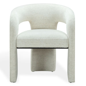 Safavieh Catharia Upholstered Dining Chair Foam Cushioned Seat Elegant Three Leg Wooden Frame Modern Style Taupe Chenille SFV4602G