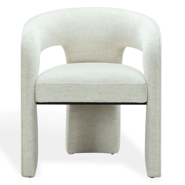 Safavieh Catharia Upholstered Dining Chair Foam Cushioned Seat Elegant Three Leg Wooden Frame Modern Style Taupe Chenille SFV4602G