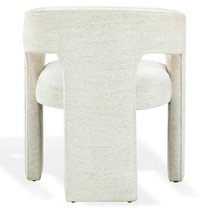 Safavieh Catharia Upholstered Dining Chair Foam Cushioned Seat Elegant Three Leg Wooden Frame Modern Style Taupe Chenille SFV4602G