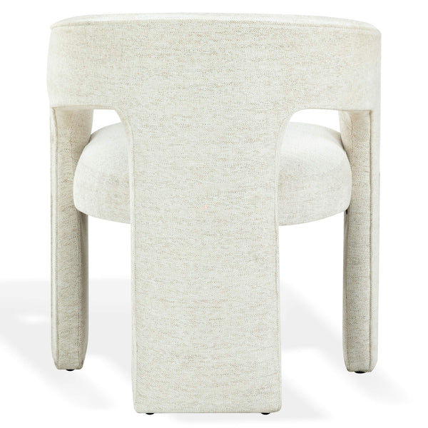 Safavieh Catharia Upholstered Dining Chair Foam Cushioned Seat Elegant Three Leg Wooden Frame Modern Style Taupe Chenille SFV4602G