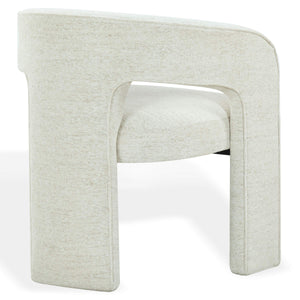 Safavieh Catharia Upholstered Dining Chair Foam Cushioned Seat Elegant Three Leg Wooden Frame Modern Style Taupe Chenille SFV4602G