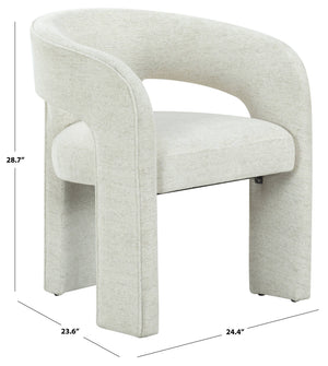 Safavieh Catharia Upholstered Dining Chair Foam Cushioned Seat Elegant Three Leg Wooden Frame Modern Style Taupe Chenille SFV4602G