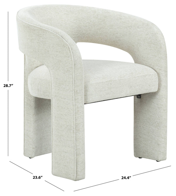 Safavieh Catharia Upholstered Dining Chair Foam Cushioned Seat Elegant Three Leg Wooden Frame Modern Style Taupe Chenille SFV4602G