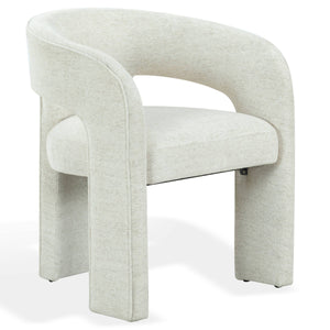 Safavieh Catharia Upholstered Dining Chair Foam Cushioned Seat Elegant Three Leg Wooden Frame Modern Style Taupe Chenille SFV4602G
