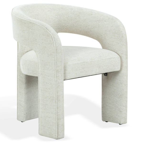 Safavieh Catharia Upholstered Dining Chair Foam Cushioned Seat Elegant Three Leg Wooden Frame Modern Style Taupe Chenille SFV4602G