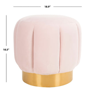 Safavieh MAXINE Channel Tufted Bouclé Ottoman - Chic Ivory Accent with Gold Legs for Modern Living Spaces Pink / Gold SFV4707A