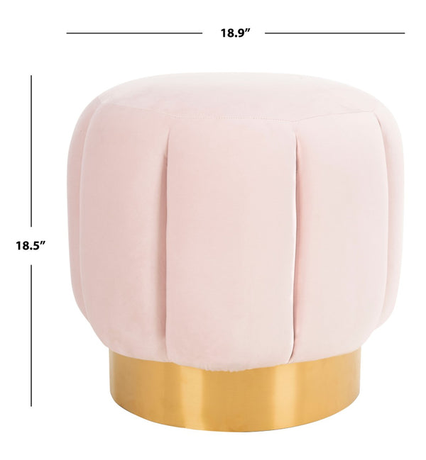 Safavieh MAXINE Channel Tufted Bouclé Ottoman - Chic Ivory Accent with Gold Legs for Modern Living Spaces Pink / Gold SFV4707A