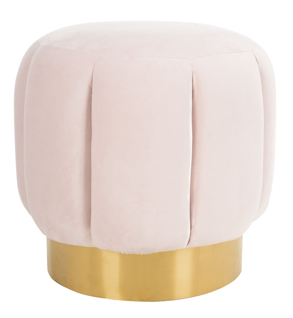 Safavieh MAXINE Channel Tufted Bouclé Ottoman - Chic Ivory Accent with Gold Legs for Modern Living Spaces Pink / Gold SFV4707A