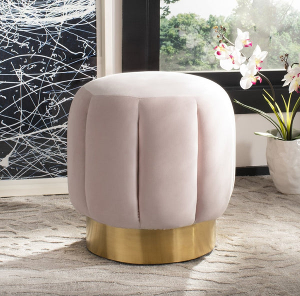 Safavieh MAXINE Channel Tufted Bouclé Ottoman - Chic Ivory Accent with Gold Legs for Modern Living Spaces Pink / Gold SFV4707A