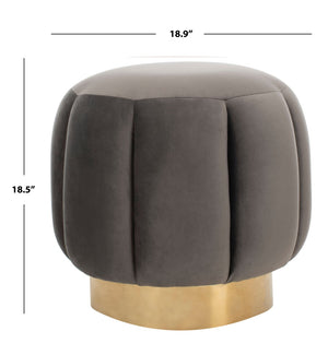 Safavieh MAXINE Channel Tufted Bouclé Ottoman - Chic Ivory Accent with Gold Legs for Modern Living Spaces Dark Grey / Gold SFV4707B