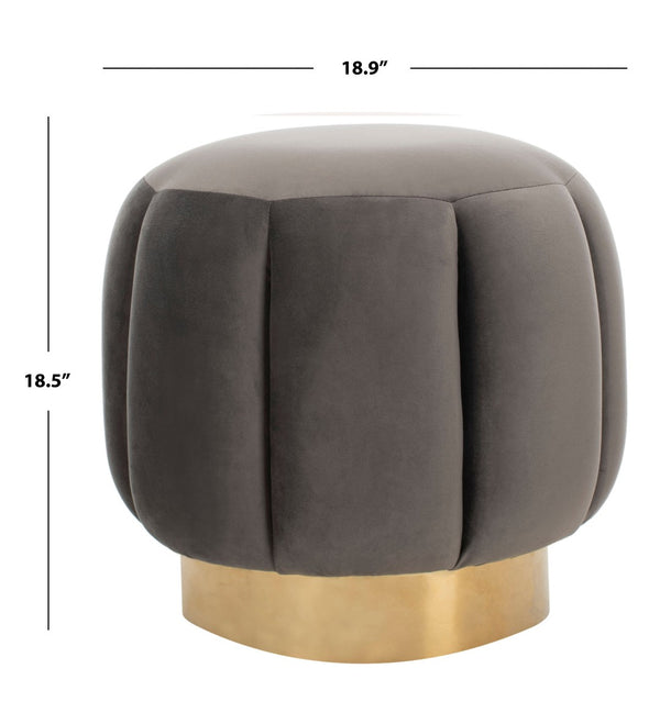 Safavieh MAXINE Channel Tufted Bouclé Ottoman - Chic Ivory Accent with Gold Legs for Modern Living Spaces Dark Grey / Gold SFV4707B