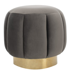 Safavieh MAXINE Channel Tufted Bouclé Ottoman - Chic Ivory Accent with Gold Legs for Modern Living Spaces Dark Grey / Gold SFV4707B
