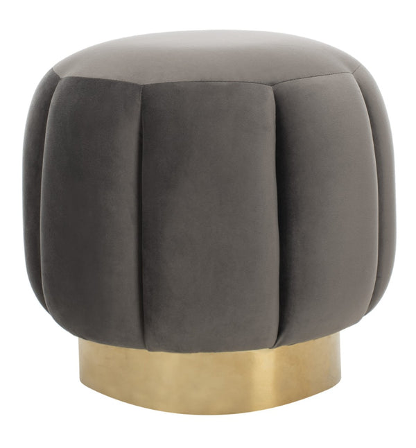 Safavieh MAXINE Channel Tufted Bouclé Ottoman - Chic Ivory Accent with Gold Legs for Modern Living Spaces Dark Grey / Gold SFV4707B