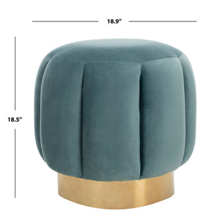 Safavieh MAXINE Channel Tufted Bouclé Ottoman - Chic Ivory Accent with Gold Legs for Modern Living Spaces Seafoam / Gold SFV4707C