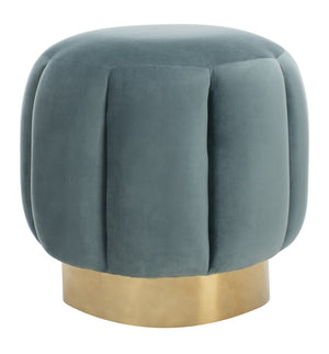 Safavieh MAXINE Channel Tufted Bouclé Ottoman - Chic Ivory Accent with Gold Legs for Modern Living Spaces Seafoam / Gold SFV4707C