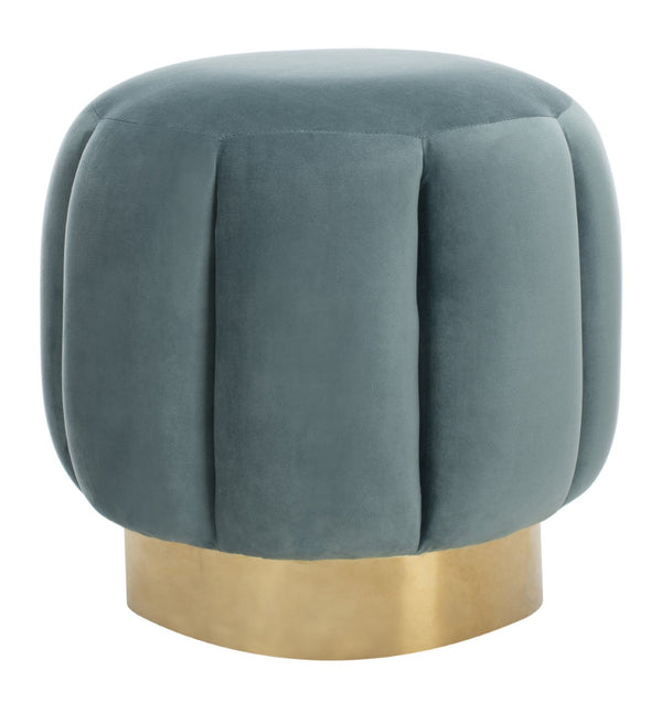 Safavieh MAXINE Channel Tufted Bouclé Ottoman - Chic Ivory Accent with Gold Legs for Modern Living Spaces Seafoam / Gold SFV4707C
