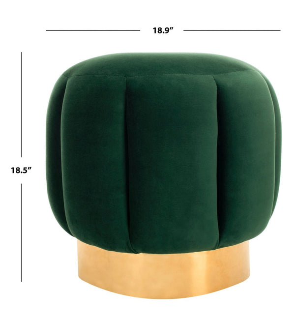 Safavieh MAXINE Channel Tufted Bouclé Ottoman - Chic Ivory Accent with Gold Legs for Modern Living Spaces Emerald / Gold SFV4707D