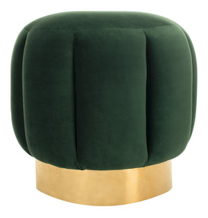 Safavieh MAXINE Channel Tufted Bouclé Ottoman - Chic Ivory Accent with Gold Legs for Modern Living Spaces Emerald / Gold SFV4707D