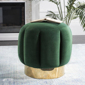 Safavieh MAXINE Channel Tufted Bouclé Ottoman - Chic Ivory Accent with Gold Legs for Modern Living Spaces Emerald / Gold SFV4707D