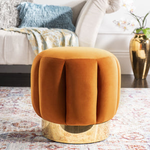 Safavieh MAXINE Channel Tufted Bouclé Ottoman - Chic Ivory Accent with Gold Legs for Modern Living Spaces Sienna / Gold SFV4707E