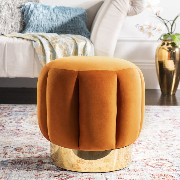 Safavieh MAXINE Channel Tufted Bouclé Ottoman - Chic Ivory Accent with Gold Legs for Modern Living Spaces Sienna / Gold SFV4707E