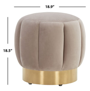 Safavieh MAXINE Channel Tufted Bouclé Ottoman - Chic Ivory Accent with Gold Legs for Modern Living Spaces Pale Taupe / Gold SFV4707G