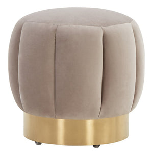 Safavieh MAXINE Channel Tufted Bouclé Ottoman - Chic Ivory Accent with Gold Legs for Modern Living Spaces Pale Taupe / Gold SFV4707G