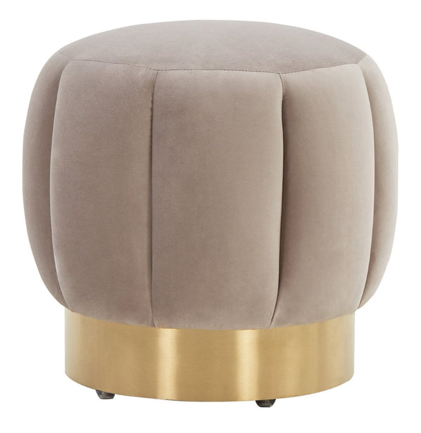 Safavieh MAXINE Channel Tufted Bouclé Ottoman - Chic Ivory Accent with Gold Legs for Modern Living Spaces Pale Taupe / Gold SFV4707G