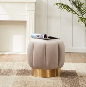 Safavieh MAXINE Channel Tufted Bouclé Ottoman - Chic Ivory Accent with Gold Legs for Modern Living Spaces Pale Taupe / Gold SFV4707G
